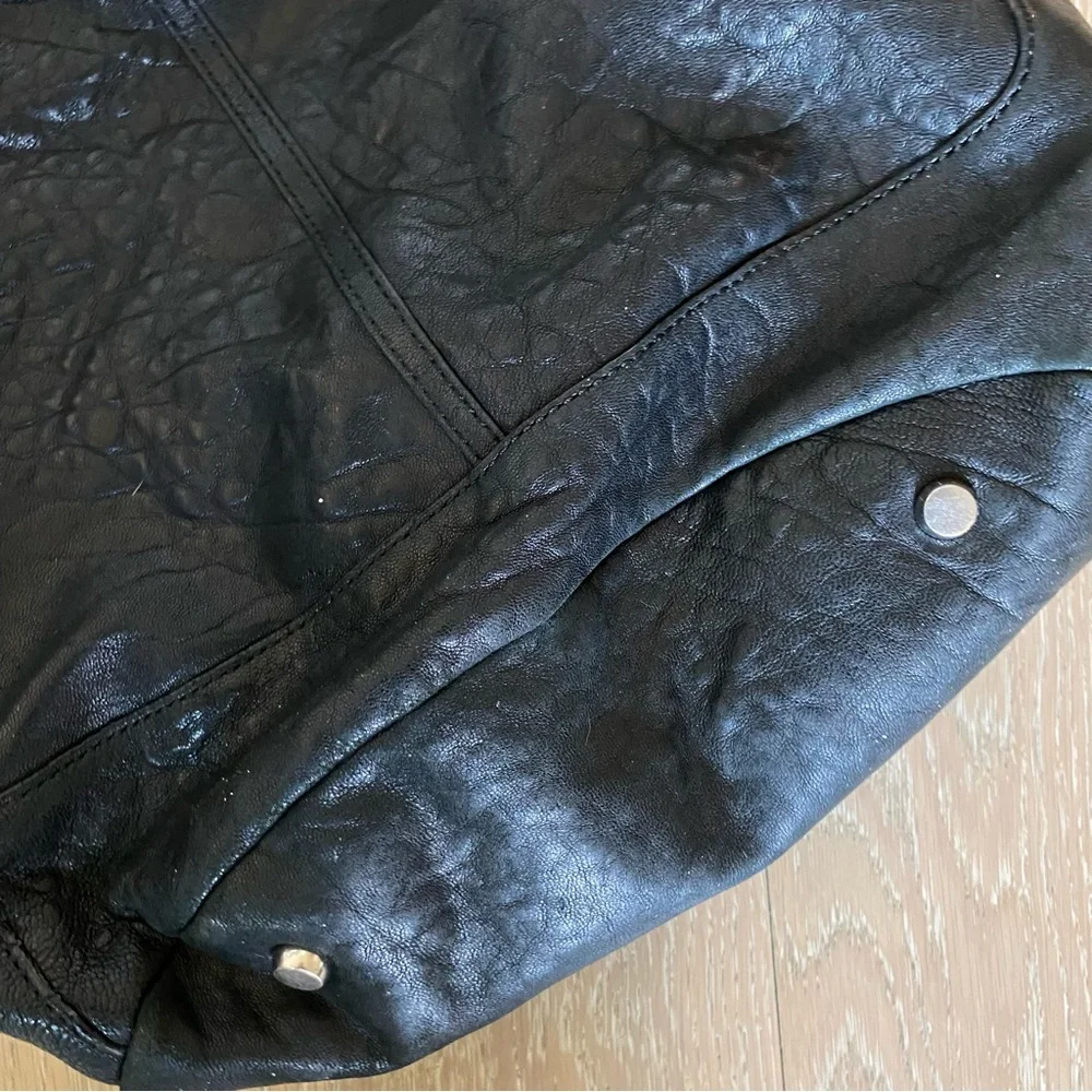 Olivia Harris Black lambskin Leather rocker rock star Hobo Satchel bag